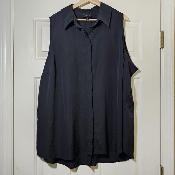 Lane Bryant Tops - LANE BRYANT SLEEVELESS TUNIC TOP SZ 26 Black W/ Hidden Buttons Collar Split Back